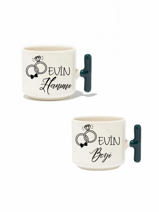 Evin Hanımı Evin Beyi 2'li Latte Fincanı - Hediye Seramik Kupa