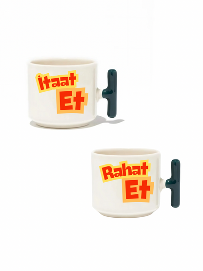 İtaat Et Rahat Et 2'li Latte Fincanı - Hediye Seramik Kupa