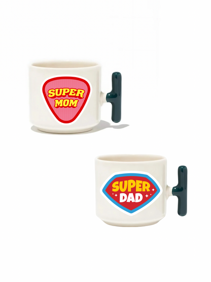 Super Mom Super Dad Latte Fincanı - Hediye Seramik Kupa