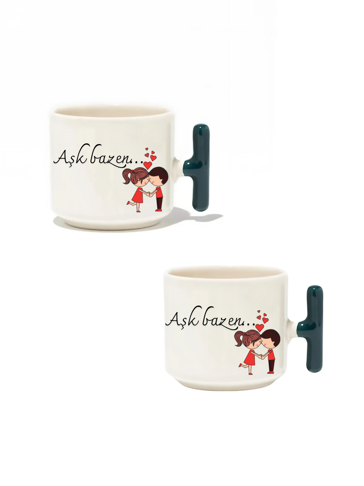 Aşk Bazen... 2'li Latte Fincanı - Hediye Seramik Kupa