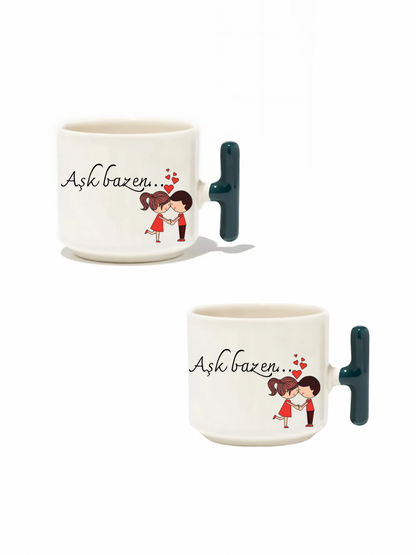 Aşk Bazen... 2'li Latte Fincanı - Hediye Seramik Kupa