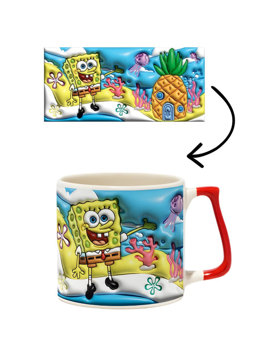 Kabartma Desen Sünger Bob  Lüks Kupa - Hediye Seramik Kupa