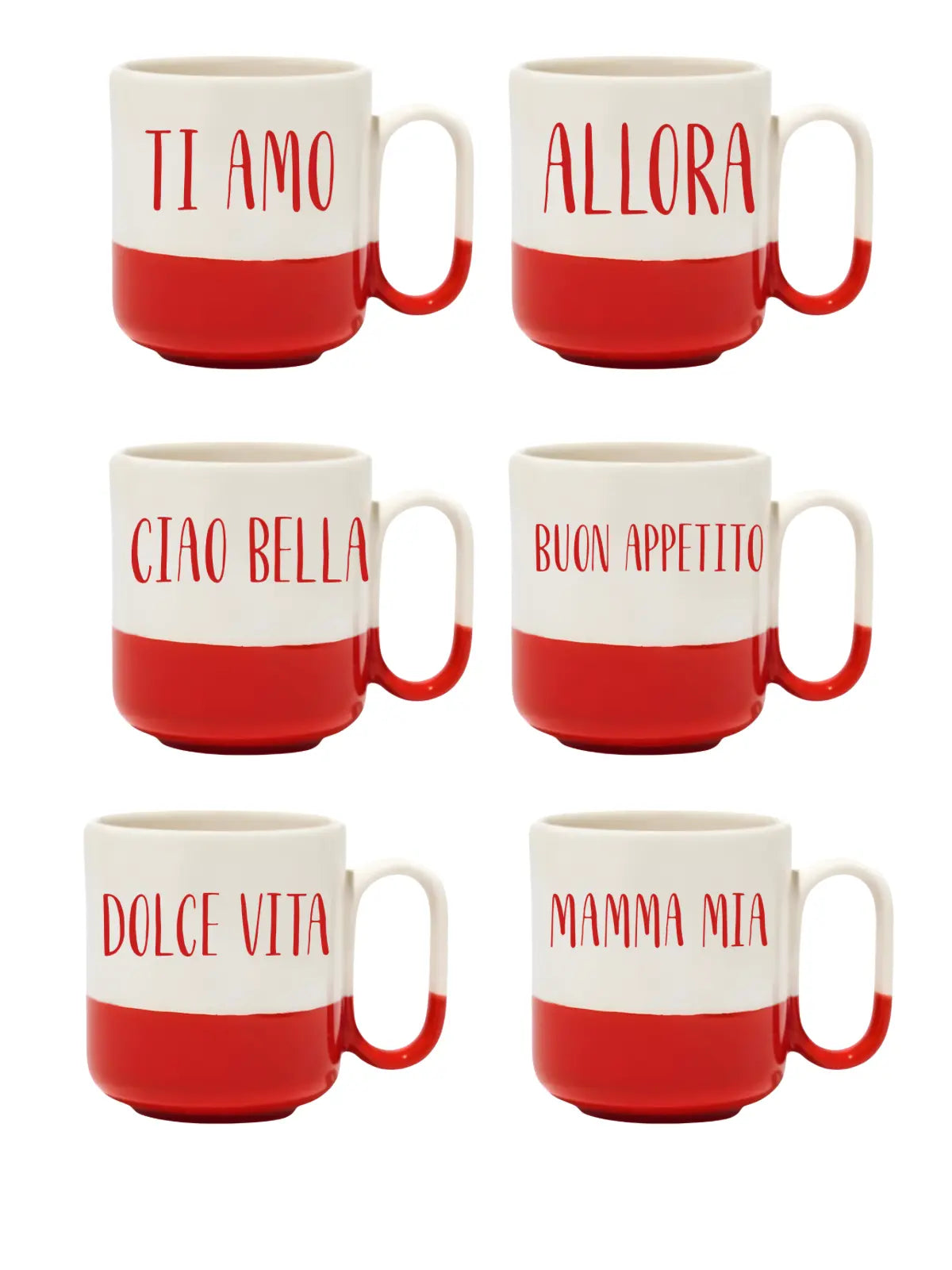 Ti Amo,Dolce Vita, Allora, Ciao Bella, Buon Appetito, Mamma Mia Pro Kupa Seti- Hediye Seramik Kupa - BaskiGo